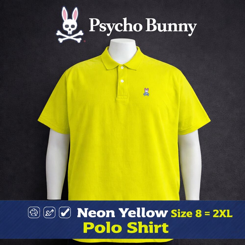 Psycho Bunny Neon Yellow Polo Shirt Size 8 Classic Cotton - Picture 1 of 9